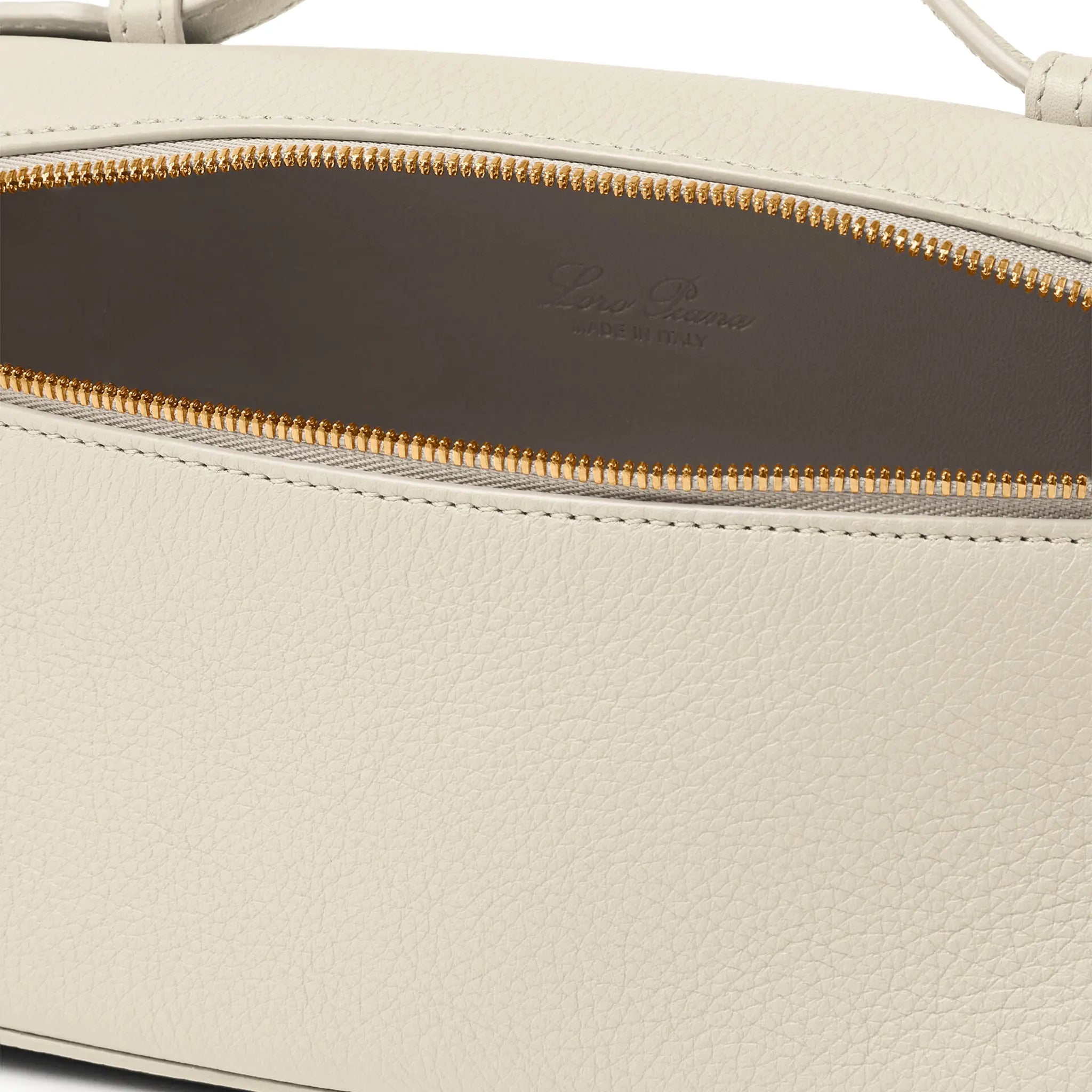 Detailed Front View of Loro Piana Extra Pocket L19 Whisper White Sun Gold Shoulder Bag